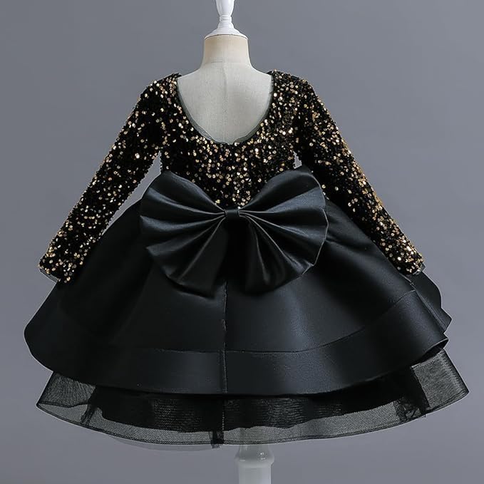 Girls Satin Dress with Long Sleeves and Sequins - G0061