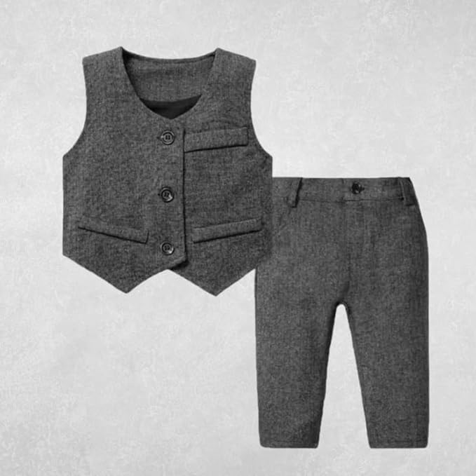 Newborn Boys Wool Set Vest + Pants + Jumpsuit Dress Shirt & Striped Tie - B0026