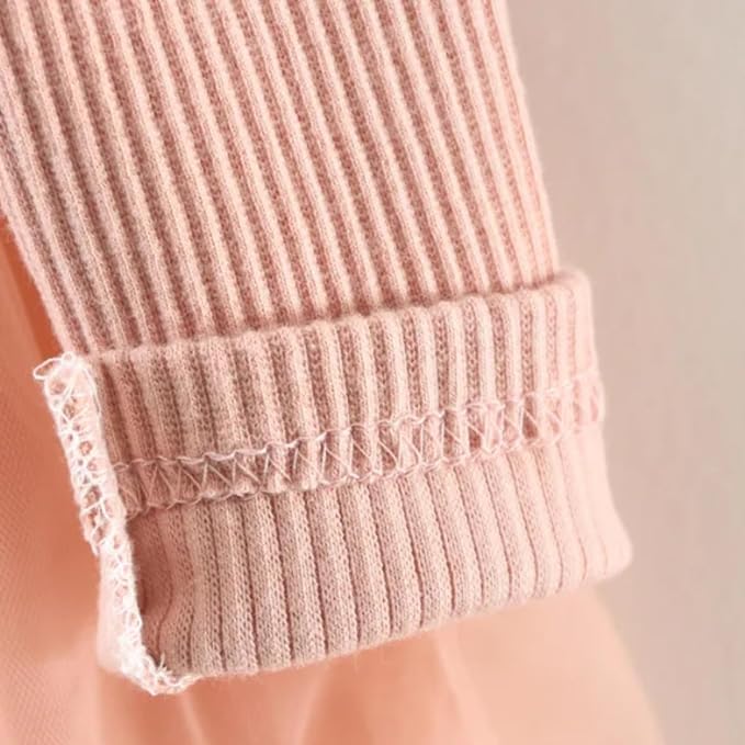 Long Sleeve Cotton Dress with Tulle Skirt and Embroidered Flowers - G0086