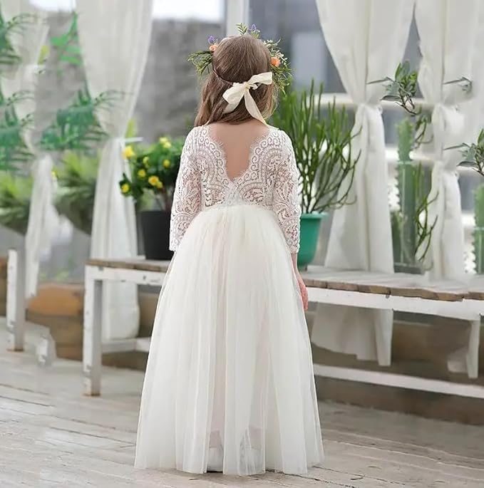 Party Flower Girl Dress with Lace Back A-Line Straight - Fall Dress G0100