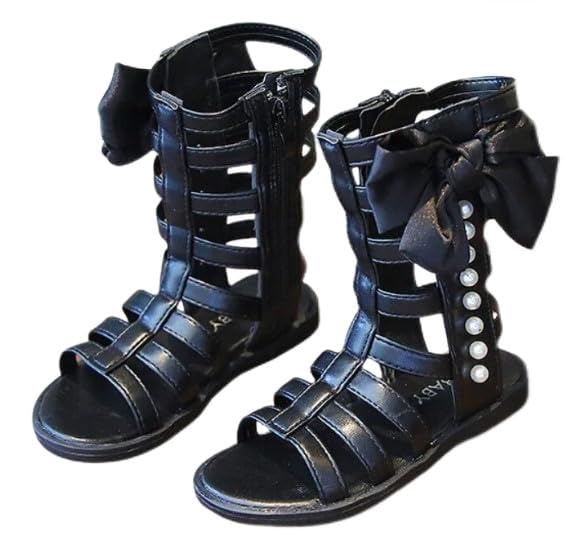 Girls Gladiator Sandals Bowknot Knee High Boots Shoes - S0037