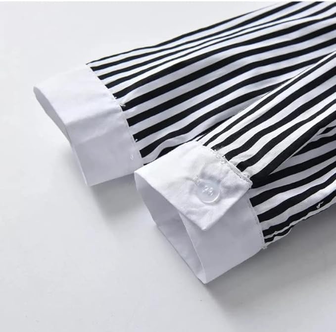 Boys' Striped Shirt and Gray Suspender Pants Set with Bow Tie - B0023