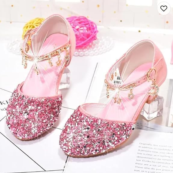 Girls Princess Low Heels Mary Jane Shoes Rhinestone Dance Shoes - S0041