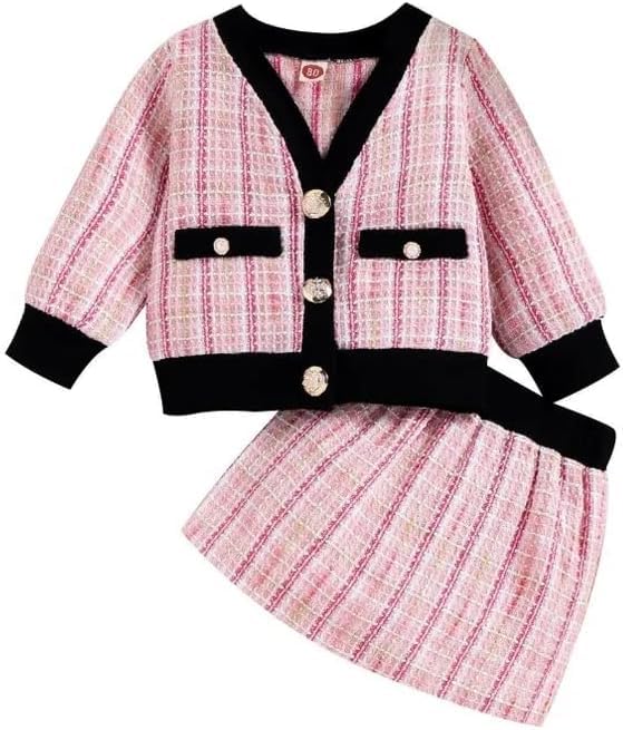Girls' 2-piece set Long sleeve jacket and plaid mini skirt