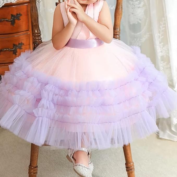 Satin Princess Dress with Ruffle Tulle Skirt for Girls - G0113