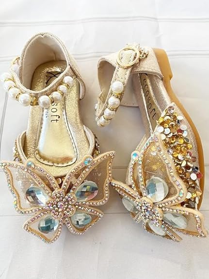 Girls Mary Jane Shoes with Rhinestones Butterfly and Sequin - S0039