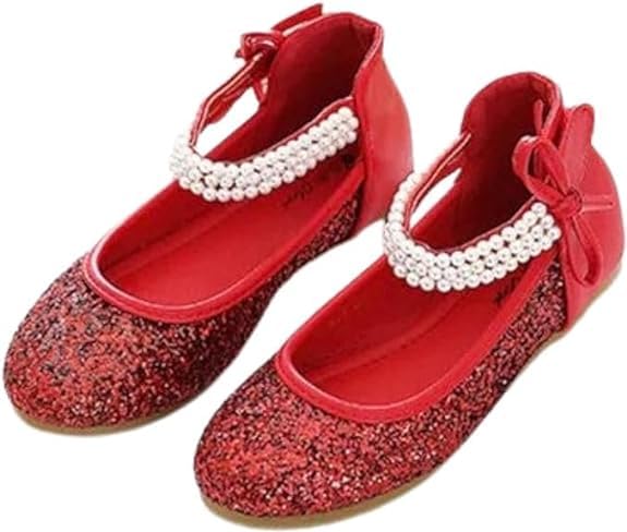 Red flat shoes mary jane style with glitter - S0062