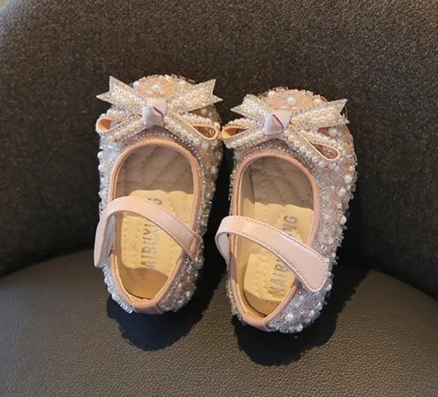 Baby Girls Mary Jane Flats New Born Dress Shoes Pearl & Crystal - S0011