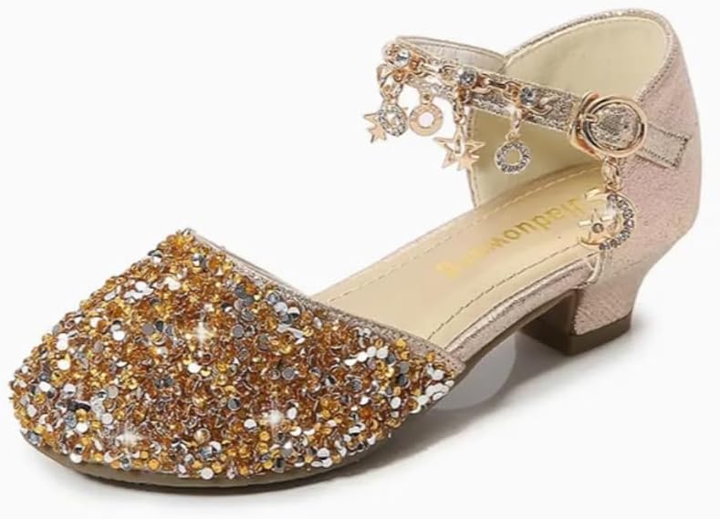 Girls Princess Low Heels Mary Jane Shoes Rhinestone Dance Shoes - S0041