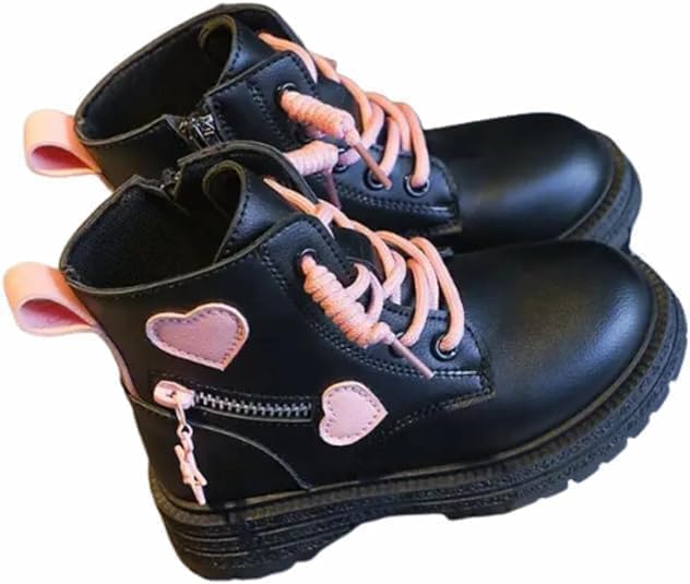 Little Girls Winter Boots Soft Sole Side Zip Heart Design Combat Boots - S0055