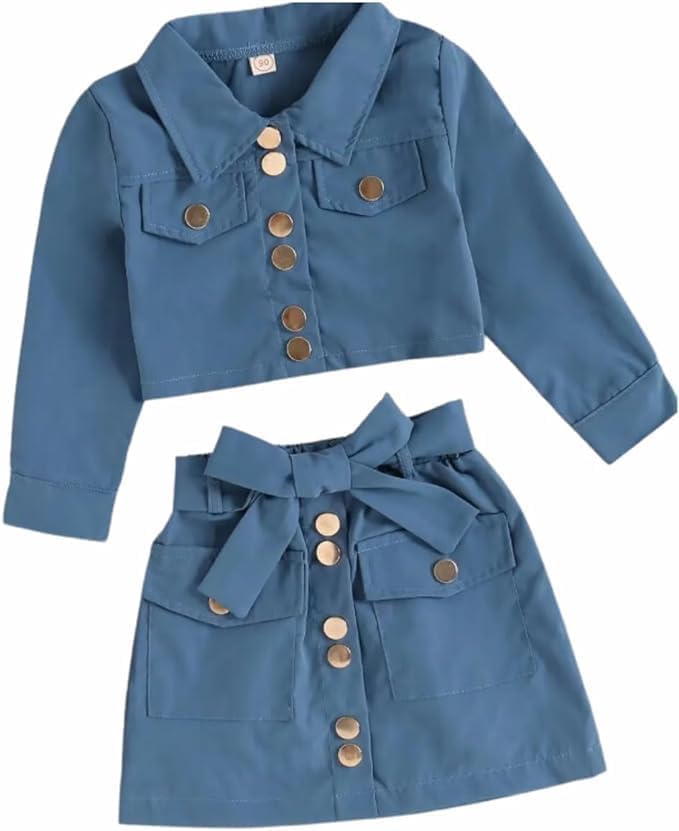 Little Girls Spring Outfits Long Sleeve Shirt + Mini Skirt