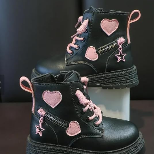Little Girls Winter Boots Soft Sole Side Zip Heart Design Combat Boots - S0055