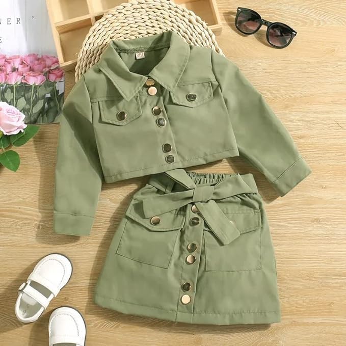Little Girls Spring Outfits Long Sleeve Shirt + Mini Skirt