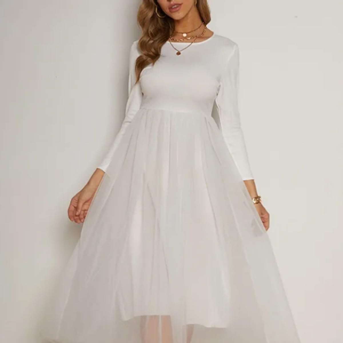 Long Party Dress with Long Sleeves for Women Tea Lenght Dress Elegant Occasion