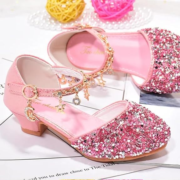 Girls Princess Low Heels Mary Jane Shoes Rhinestone Dance Shoes - S0041