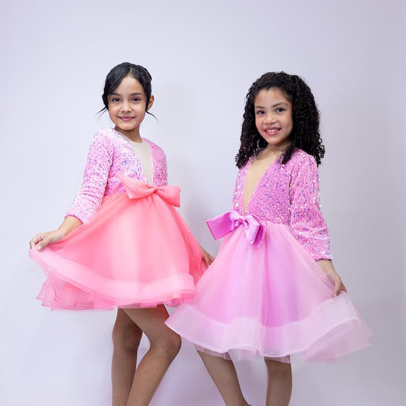 Sequin Tulle Dress with Bow for Girls - G0115