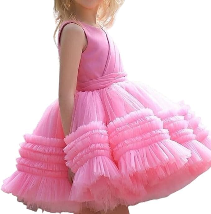 Satin Princess Dress with Ruffle Tulle Skirt for Girls - G0113
