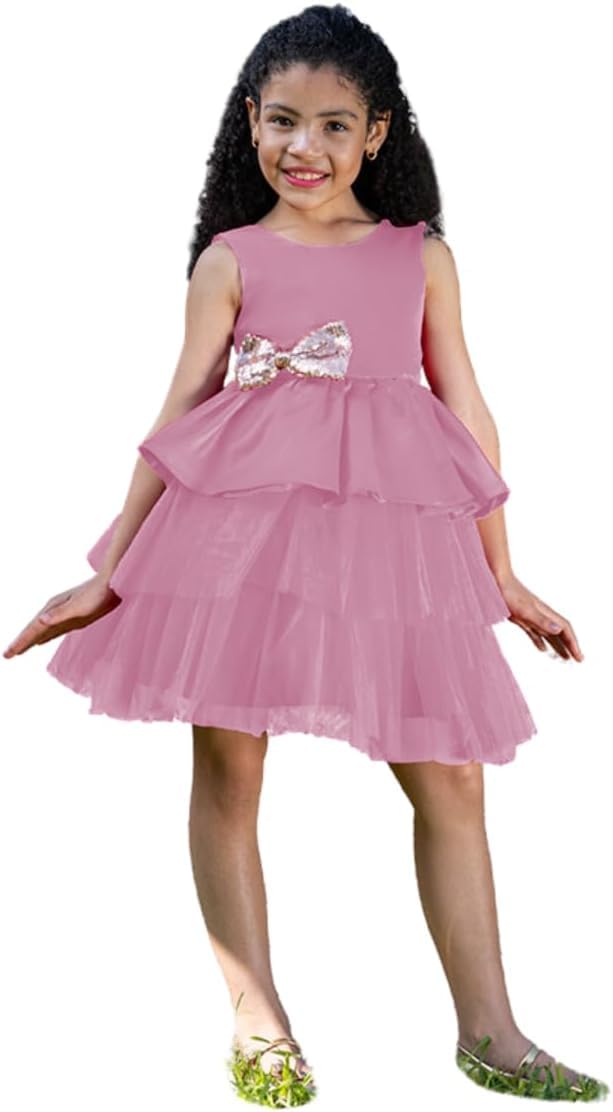 Satin dress and tulle skirt - Fall dresses for girls' birthdays - G0110