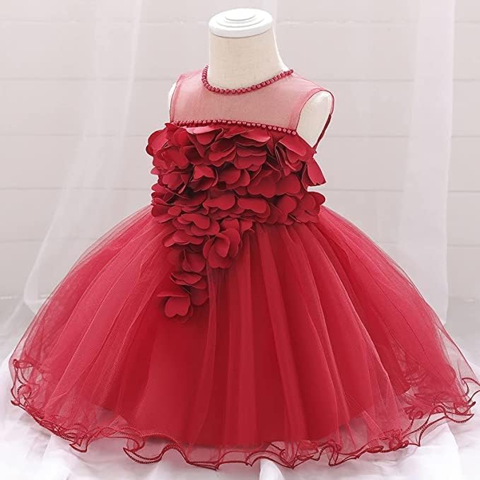 Birthday Tulle Dress for Baby with Flowers and Pearl appliqués - G0019