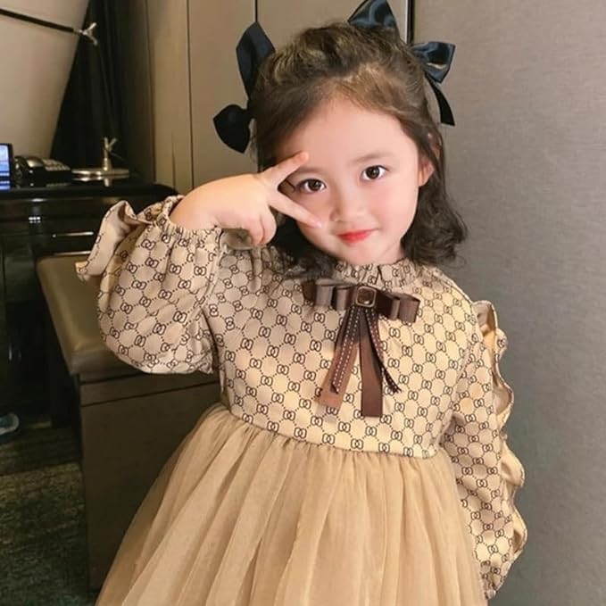 Luxury Branded Print Dress with Tulle Skirt for Girls - G0091