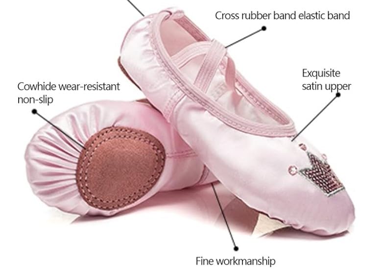 Ballet Dance Shoes for Girls Split Sole Embroidered Crown Design - S0014