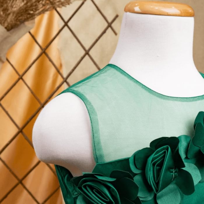 Satin Dress for Babies and Girls with Floral Applications - G0111