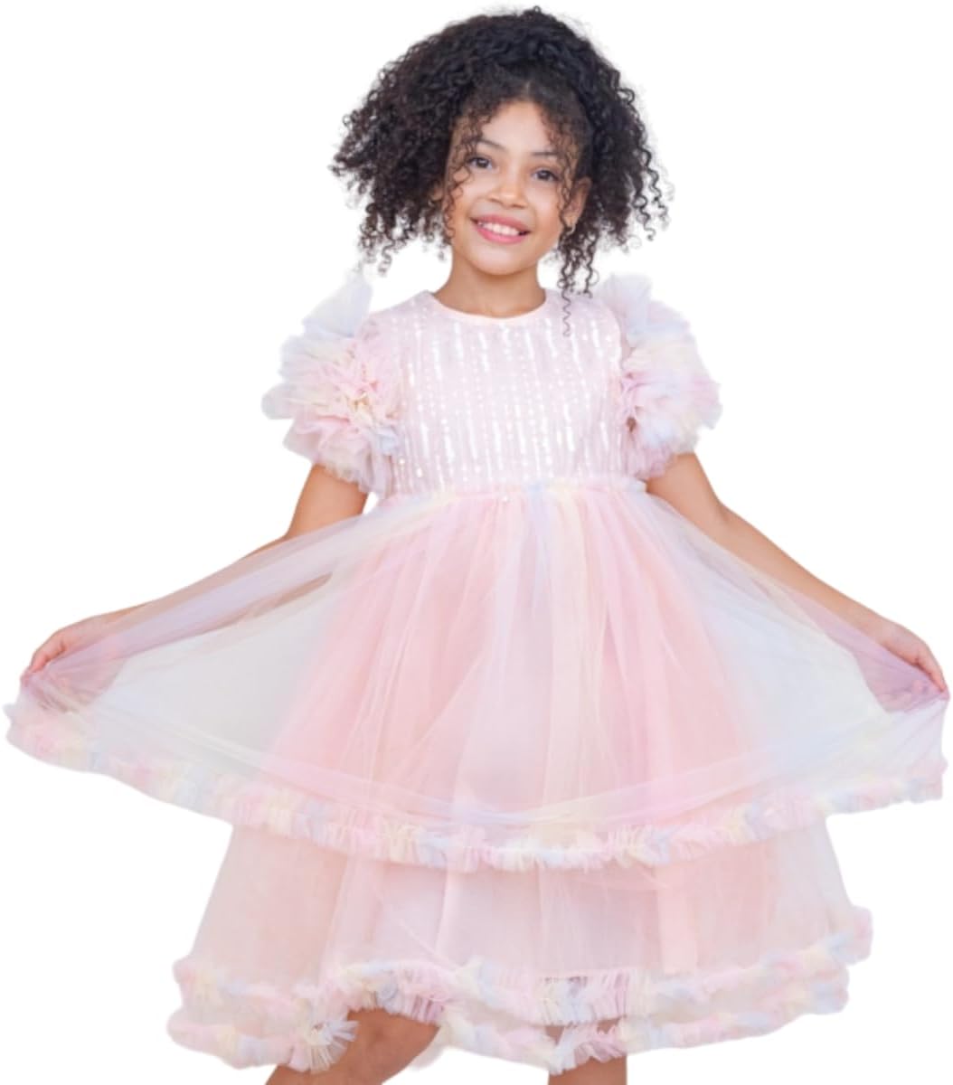 Girls' Pink Sequin and Tulle Dress - G0069