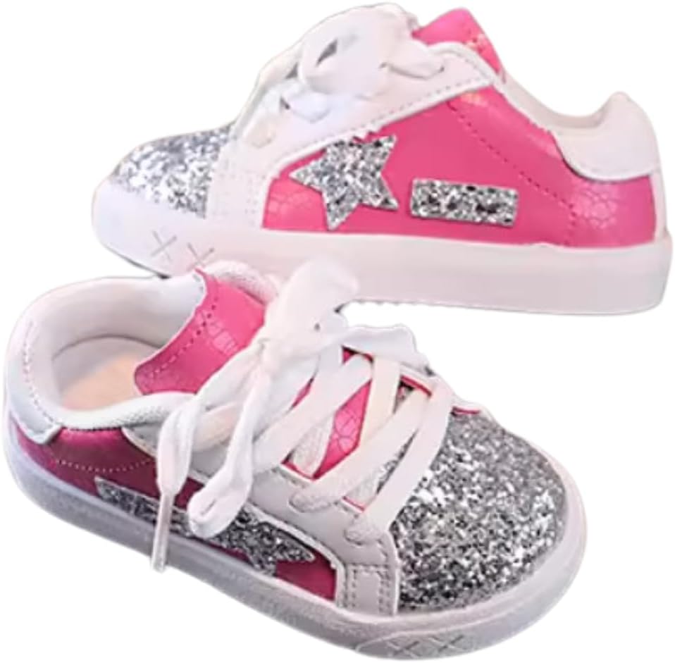 Little Girl's Glitter Sneakers - Back to School Shoes Stars Design - S0054