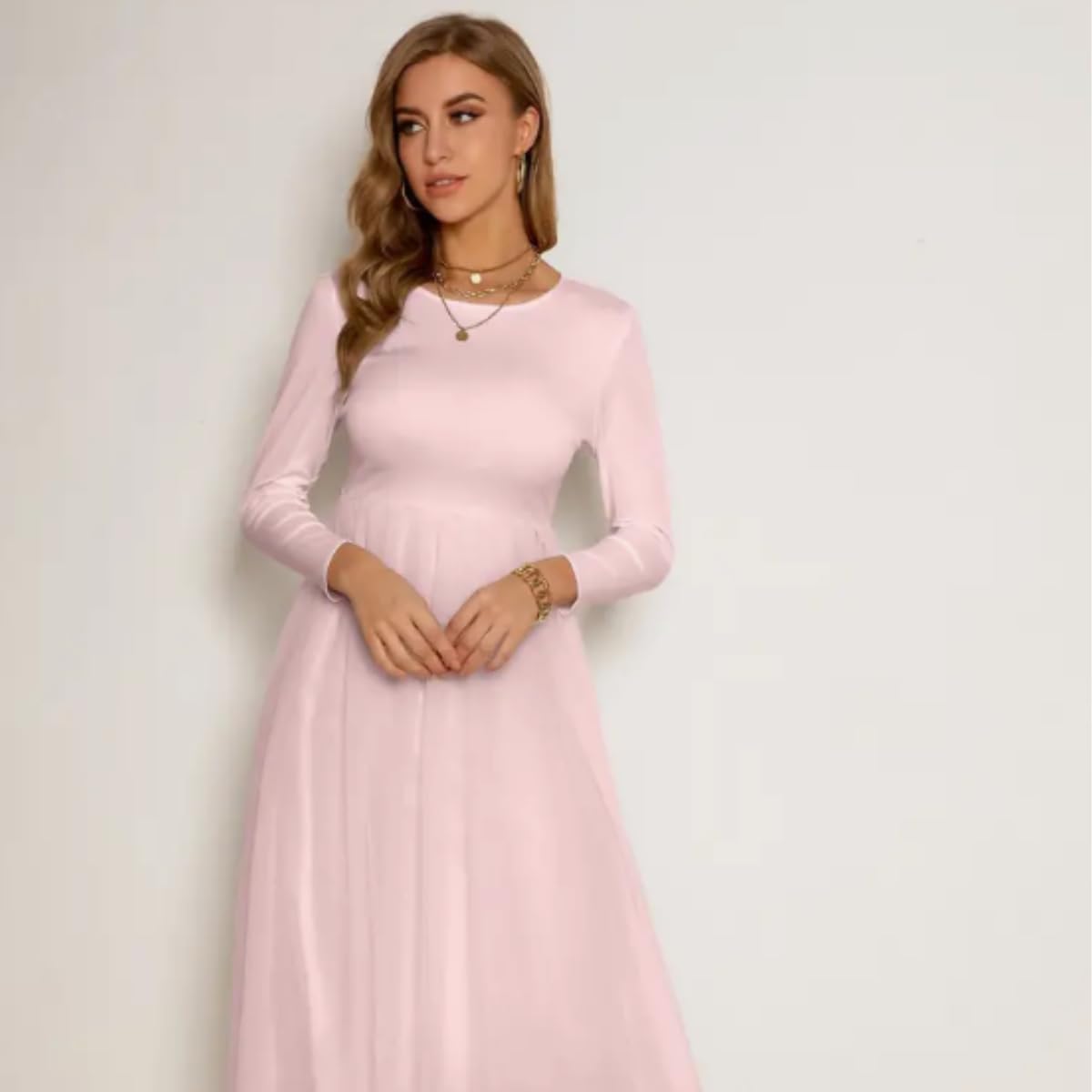 Long Party Dress with Long Sleeves for Women Tea Lenght Dress Elegant Occasion