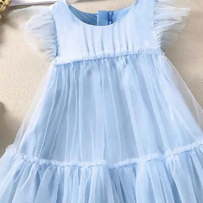 Romantic Light Blue Tulle Dress for Girls - G0106