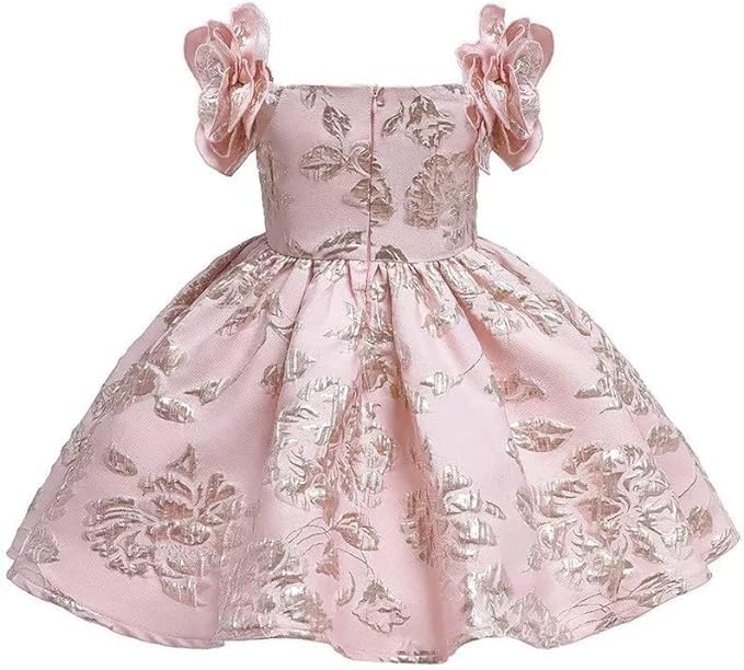 Pink Jacquard Dress with Rose Sleeves - G0095