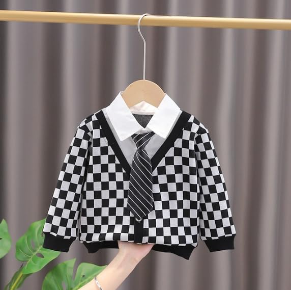 Boys Checkered Set: Sweater + Shirt + Tie +Pants - B0009