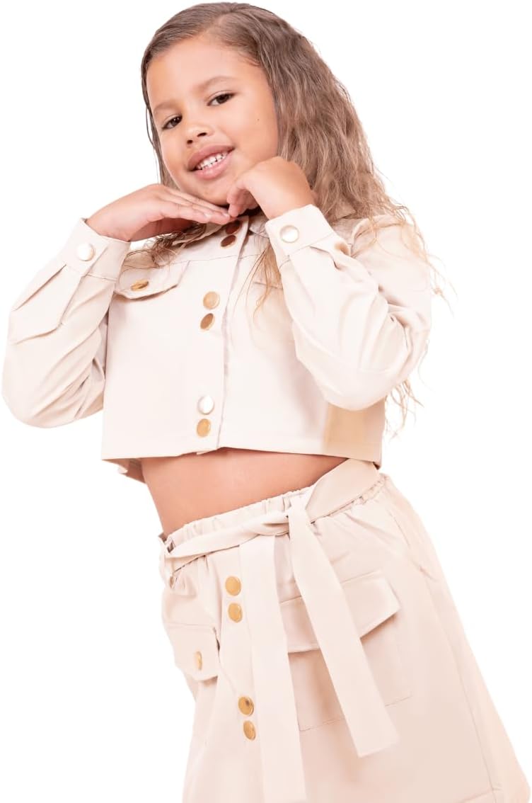 Little Girls Spring Outfits Long Sleeve Shirt + Mini Skirt