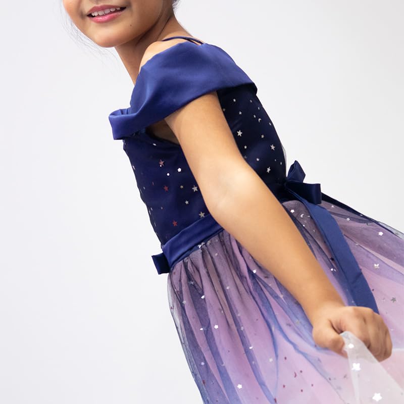 Off-the-shoulder tulle dress with sparkling stars for girls - G0093