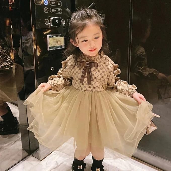 Luxury Branded Print Dress with Tulle Skirt for Girls - G0091