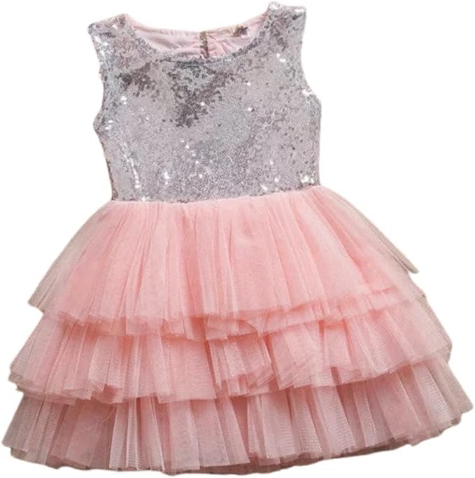 Girl's Sequined Dress with 3-Layered Tulle Skirt - G0052