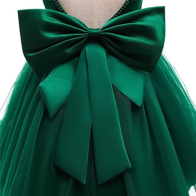 Girls Satin Princess Dress with Pearls and Love Shape Back - G0062