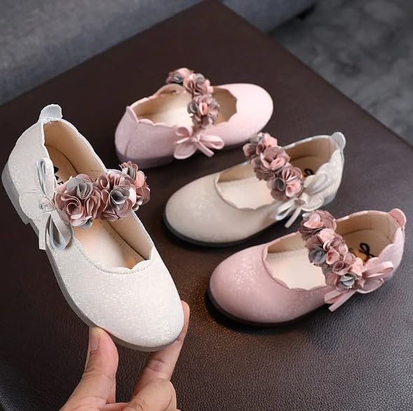 Baby and Girls Dress Shoes Mary Jane Flats with Flowers - S0005
