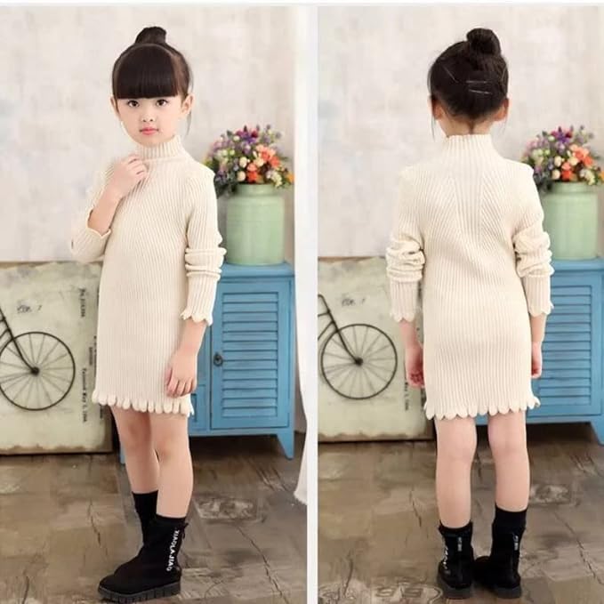 Girls' Knitted Sweater Dress with Long Sleeves - G0067