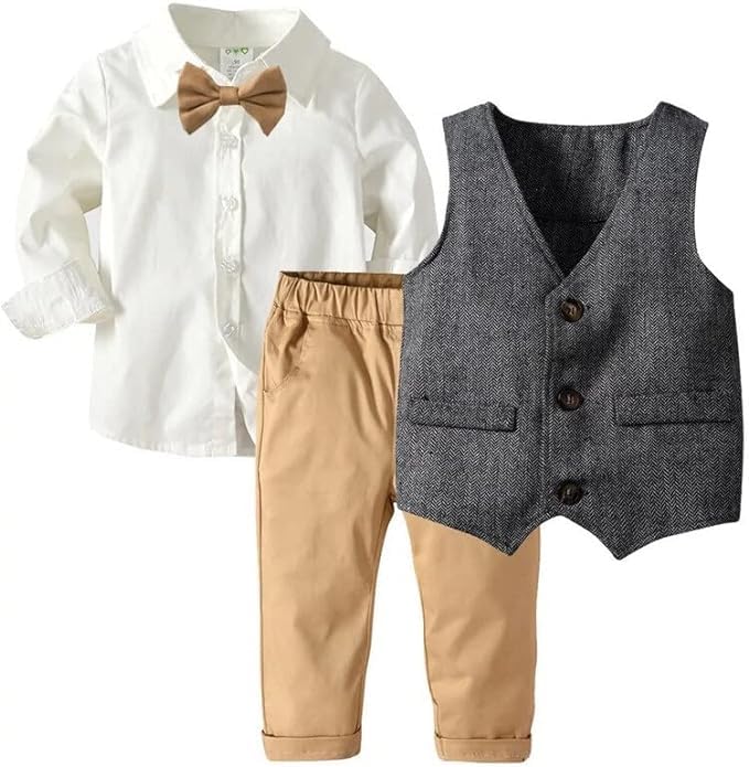 Boys Shirt + Vest + Pants & Bow Tie Set for Boys - B0014