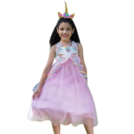 Princess and Costume Dress for Girls with Unicorn Headband - G0096