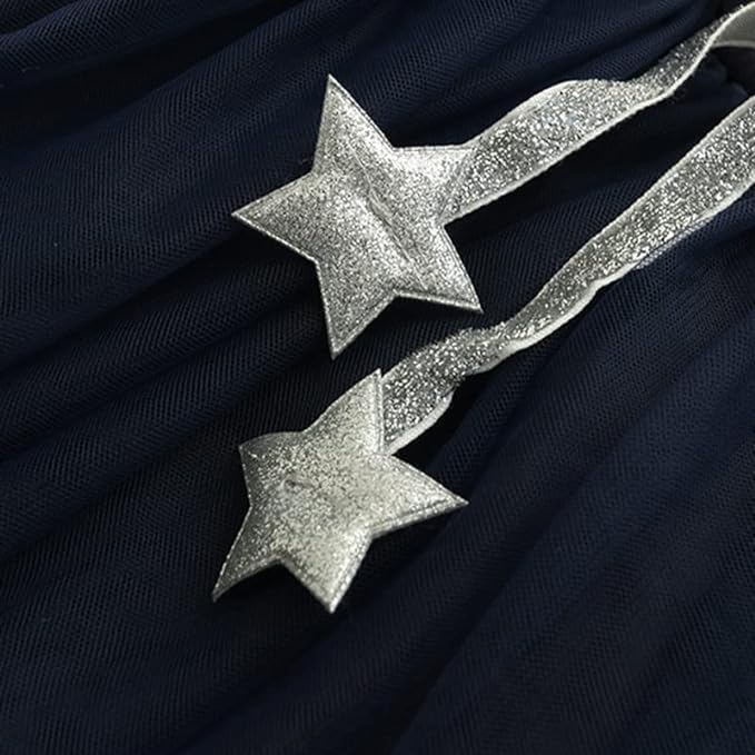 Long Sleeve Dress with Tulle Skirt and Silver Stars for Girls - G0087