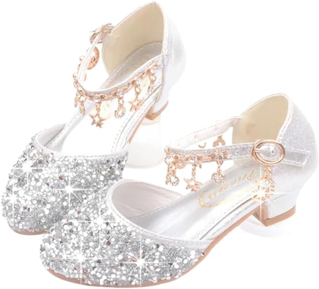 Girls Princess Low Heels Mary Jane Shoes Rhinestone Dance Shoes - S0041