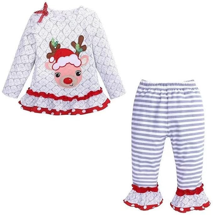 Baby & Toddler Girl Christmas Outfit T-shirt + Stripe Bell Pants - G0004