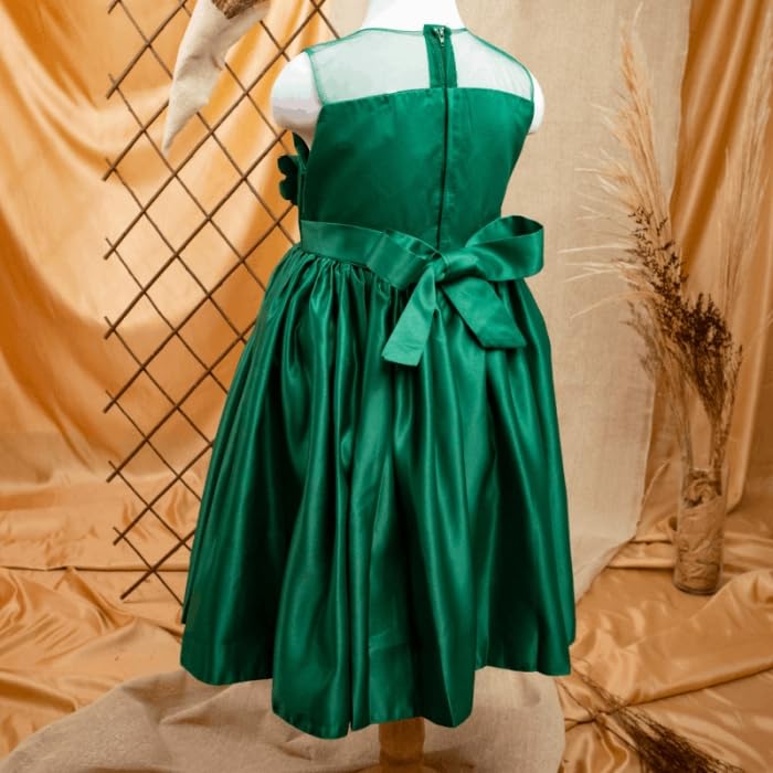 Satin Dress for Babies and Girls with Floral Applications - G0111