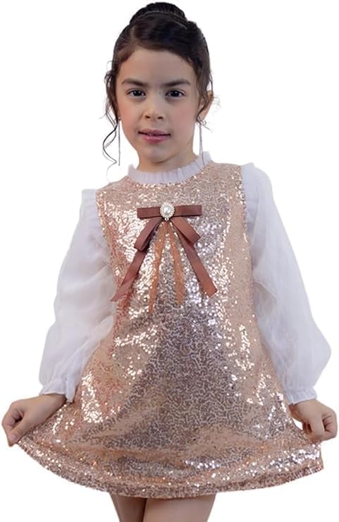 Girls Sequin Midi Dress with Tulle Long Sleeves Winter Dress - G0063