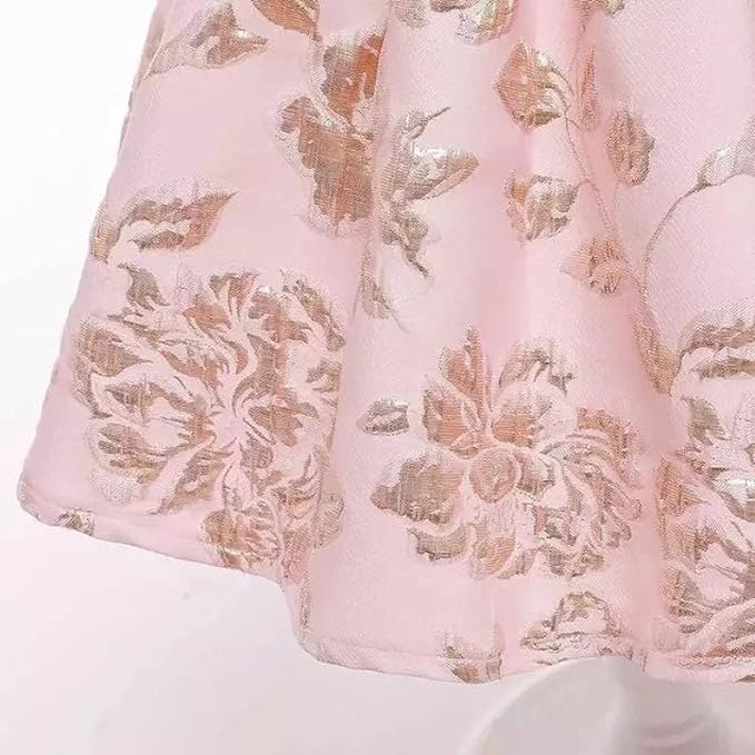 Pink Jacquard Dress with Rose Sleeves - G0095