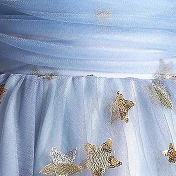 Elegant Long Princess Gown with Tulle Sleeves and a Skirt with Stars for Girls - G0026