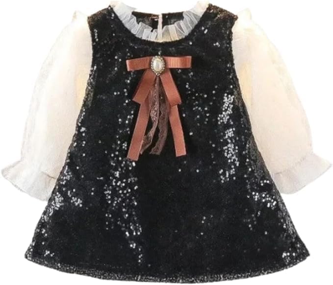 Girls Sequin Midi Dress with Tulle Long Sleeves Winter Dress - G0063