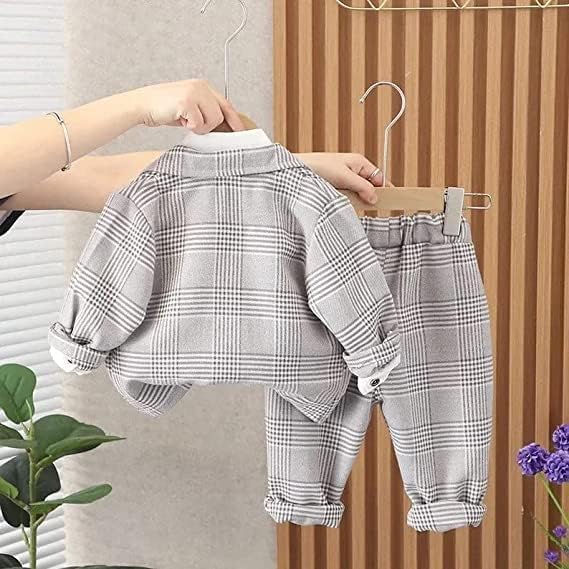 Boys' Plaid Blazer and Pants Set with Bow Tie - B0022